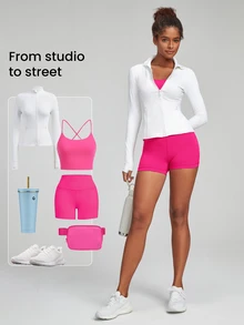 GLOWMODE 2.5" FeatherFit™ Ultra-Short Anti-Slip Biker Shorts Low Impact Casual Daily Gym  Workout - Tropical Pink - View 6