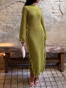 SHEIN BAE Gaun Sweater Pullover Wanita Biasa - Hijau - View 1