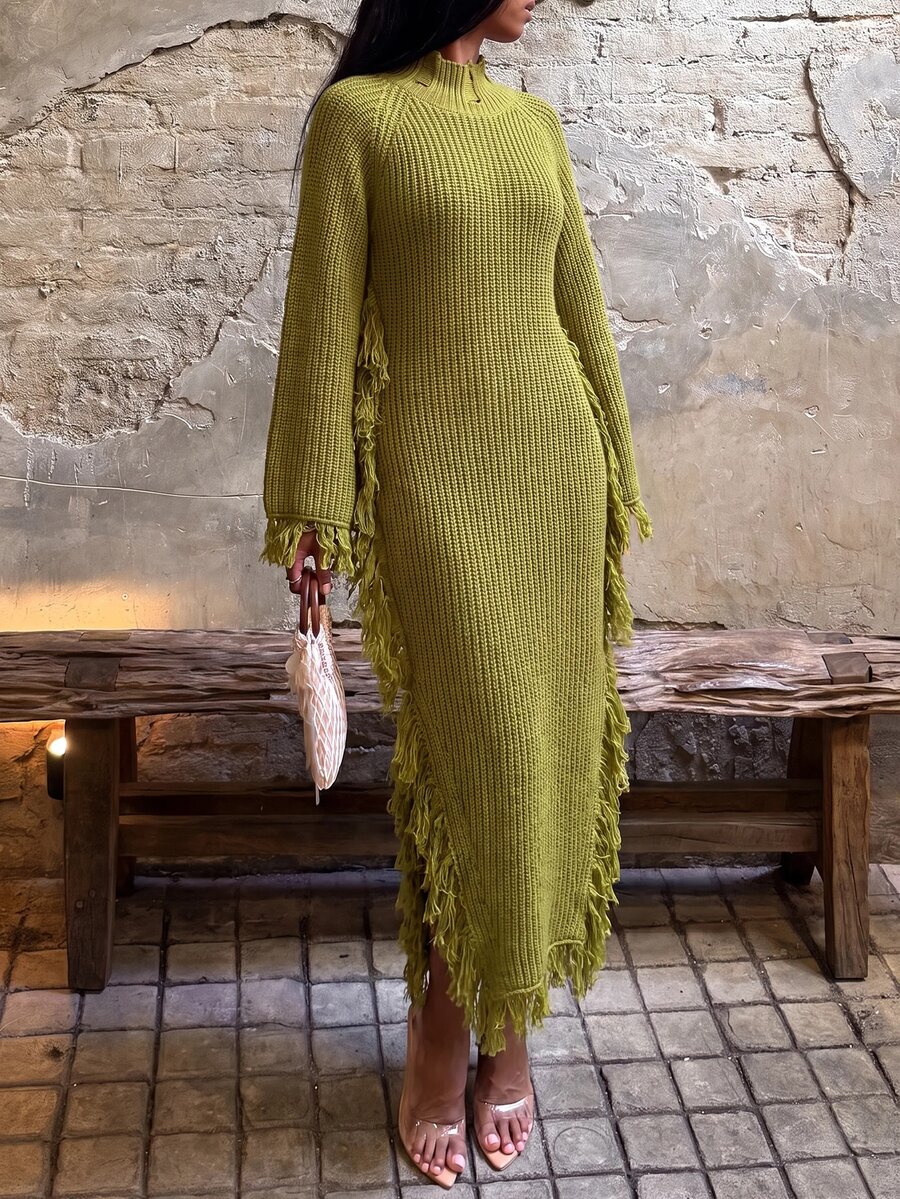 SHEIN BAE Gaun Sweater Pullover Wanita Biasa - Hijau - View 1