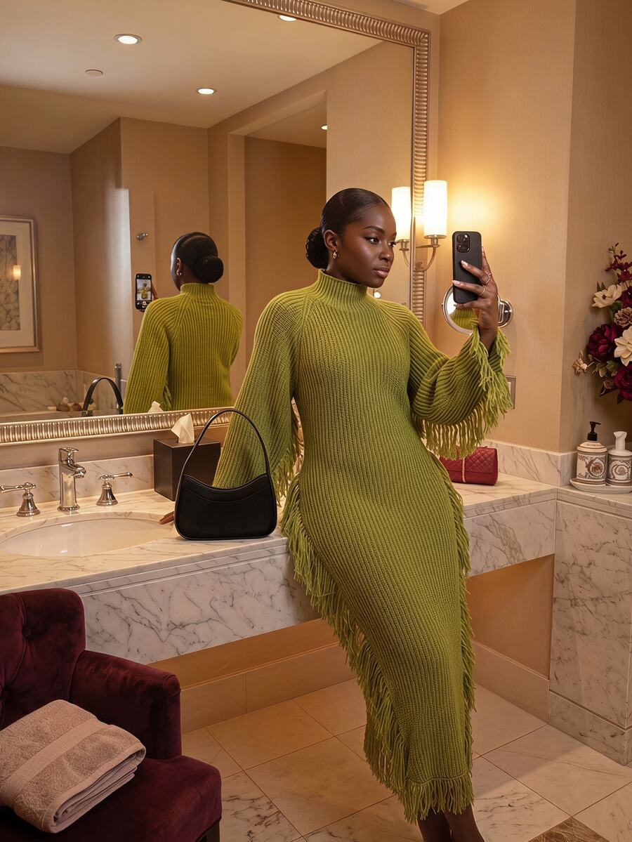 SHEIN BAE Regular Women's Pullover Sweater Dress - Green - View 1