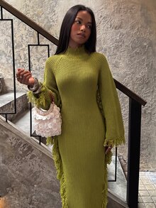 SHEIN BAE Gaun Sweater Pullover Wanita Biasa - Hijau - View 4