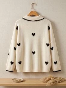 SHEIN CURVE+ Plus size långärmad mode-tröja med snäckbrodyr och kontrasterande färger - Beige - Visa 2