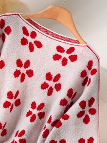 CosyJoli Sweater Pullover Longgar Lengan Panjang Kerah Bulat Model Batwing Motif Cetak Seluruh Permukaan untuk Wanita Ukuran Plus Musim Dingin - MultiWarna - View 6