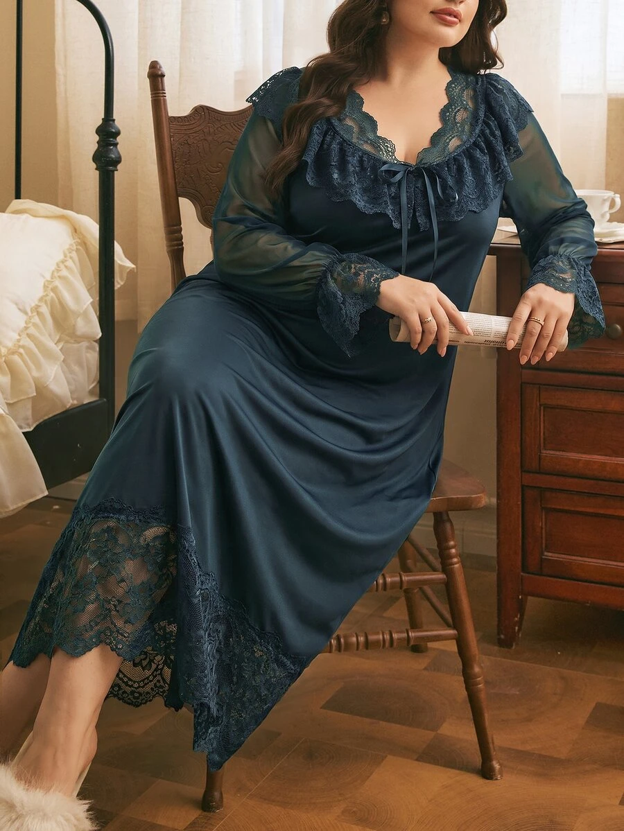 Côtesoire Casual nattlinne i enfärgad loungewear för kvinnor i plus size - Grön - Visa 1