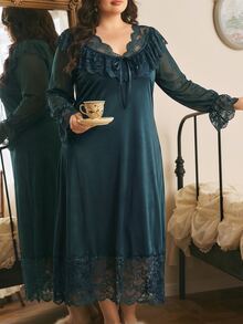 Côtesoire Casual nattlinne i enfärgad loungewear för kvinnor i plus size - Grön - Visa 4