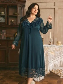 Côtesoire Casual nattlinne i enfärgad loungewear för kvinnor i plus size - Grön - Visa 6