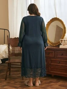 Côtesoire Casual nattlinne i enfärgad loungewear för kvinnor i plus size - Grön - Visa 2