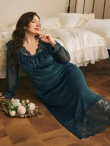 Côtesoire Casual nattlinne i enfärgad loungewear för kvinnor i plus size - Grön - Visa 3