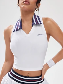 CourtClass CourtClass Kemeja Polo Kasual Olahraga Tanpa Lengan dengan Kerah Sambung untuk Wanita, Fesyen Musim Panas - Putih - View 5