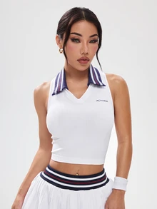CourtClass CourtClass Kemeja Polo Kasual Olahraga Tanpa Lengan dengan Kerah Sambung untuk Wanita, Fesyen Musim Panas - Putih - View 4