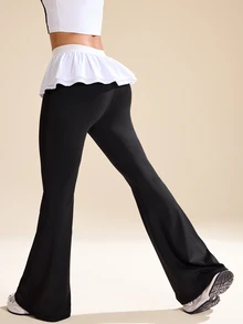 CourtClass CourtClass Women's Patchwork Design Casual Fashion Flared Sports Trousers - Black and White - View 5