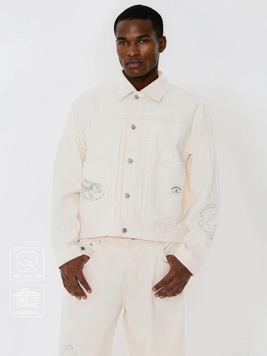 FORM&CHAOS Men's Autumn/Winter Printed Workwear Beige Long Sleeve Jacket - White - View 1