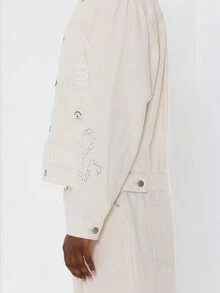 FORM&CHAOS Men's Autumn/Winter Printed Workwear Beige Long Sleeve Jacket - White - View 3