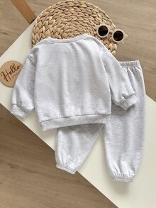 SHEIN Baby Girl Baby Girl Basic Patchwork Round Neck Long Sleeve Pullover & Pants Set - Multicolor - View 3