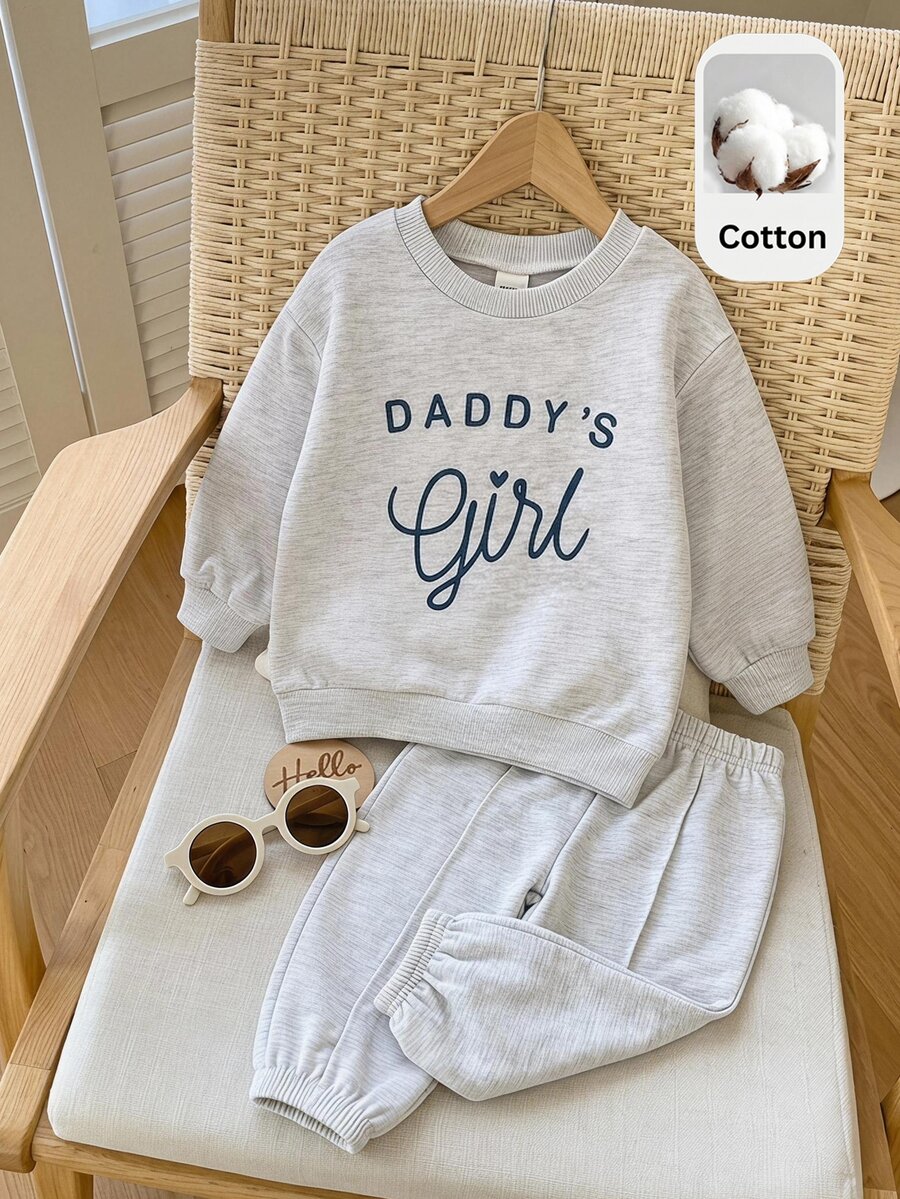SHEIN Baby Girl Baby Girl Basic Patchwork Round Neck Long Sleeve Pullover & Pants Set - Multicolor - View 1