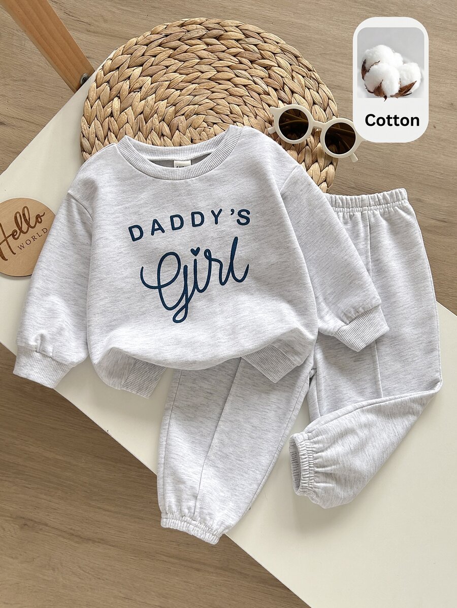 SHEIN Baby Girl Baby Girl Basic Patchwork Round Neck Long Sleeve Pullover & Pants Set - Multicolor - View 1