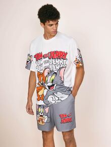 TOM & JERRY X SHEIN Men's Cartoon Print T-Shirt And Shorts Set - White - View 6