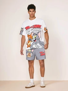 TOM & JERRY X SHEIN Men's Cartoon Print T-Shirt And Shorts Set - White - View 5
