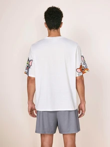 TOM & JERRY X SHEIN Men's Cartoon Print T-Shirt And Shorts Set - White - View 2