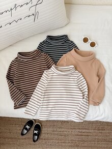 SHEIN 4件組男嬰秋冬保暖內裡上衣，週歲生日黑白駝棕色系低調套裝 - 彩色 - 查看 7