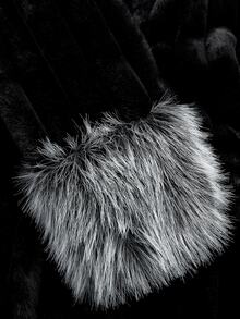 SHEIN Clasi Women's Elegant Faux Fur Coat With Lapel, Long Sleeve And Zipper Closure Dinner Black Winter - Black - View 14