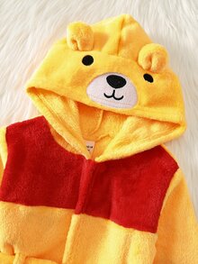 中性新生兒嬰兒男/女童、幼兒保暖內裡加厚可愛絨毛熊連帽浴袍、浴袍、浴巾，適用於居家與戶外泳裝使用，聖誕節 - 黃色 - 查看 4