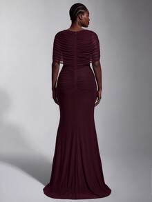 Elitara Elegant Romantic Elastic Knit Mesh Ruched Twisted Drape Design Jacket Sleeve Fishtail Skirt Suitable For Wedding Events, Bachelor Party, Vacation, Dance, Holiday Party, Graduation Season, Evening Gown Dress - Khaki - View 3