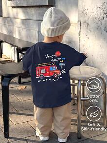 Kaos Anak Laki-Laki Kasual Minimalis dengan Motif Gambar Tangan, Lengan Pendek, Kerah Bulat, Cocok untuk Musim Panas dan Gugur - Biru - View 6