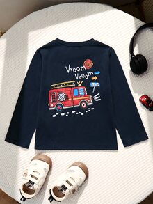 Kaos Anak Laki-Laki Kasual Minimalis dengan Motif Gambar Tangan, Lengan Pendek, Kerah Bulat, Cocok untuk Musim Panas dan Gugur - Biru - View 3