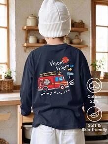 Kaos Anak Laki-Laki Kasual Minimalis dengan Motif Gambar Tangan, Lengan Pendek, Kerah Bulat, Cocok untuk Musim Panas dan Gugur - Biru - View 1