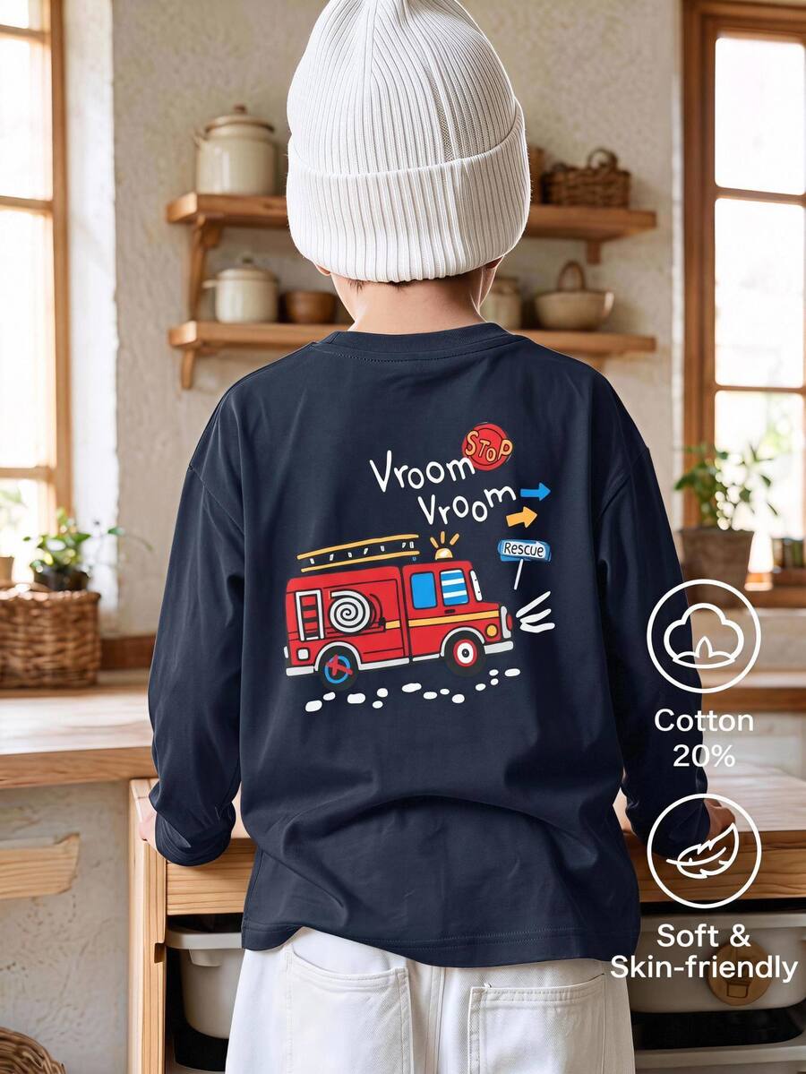 Kaos Anak Laki-Laki Kasual Minimalis dengan Motif Gambar Tangan, Lengan Pendek, Kerah Bulat, Cocok untuk Musim Panas dan Gugur - Biru - View 1