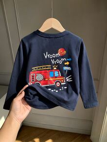 Kaos Anak Laki-Laki Kasual Minimalis dengan Motif Gambar Tangan, Lengan Pendek, Kerah Bulat, Cocok untuk Musim Panas dan Gugur - Biru - View 5