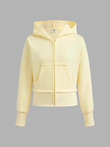 SHEIN 兒童青少年女孩黃色連帽衛衣外套與寬鬆長褲2件套休閒日常百搭時尚款，柔軟舒適秋冬風格 - 彩色 - 查看 8