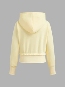 SHEIN 兒童青少年女孩黃色連帽衛衣外套與寬鬆長褲2件套休閒日常百搭時尚款，柔軟舒適秋冬風格 - 彩色 - 查看 9