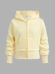 SHEIN 兒童青少年女孩黃色連帽衛衣外套與寬鬆長褲2件套休閒日常百搭時尚款，柔軟舒適秋冬風格 - 彩色 - 查看 7