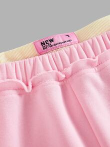 SHEIN 兒童青少年女孩黃色連帽衛衣外套與寬鬆長褲2件套休閒日常百搭時尚款，柔軟舒適秋冬風格 - 彩色 - 查看 5