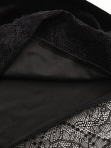 SHEIN Elegant Sexy Autumn/Winter Velvet Lace Patchwork Black Top For Outings Night Out Going Out Commuting Party Office Wear For Women Vintage Halloween - Black - View 8