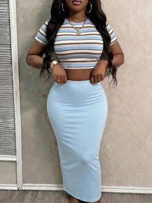 Slaydiva 2件組貼身短版短袖圓領T恤 & 緊身長裙 - 彩色 - 查看 3