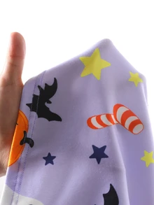 Tween Girl 2 Pieces Halloween Glow-In-The-Dark Pajamas (Fitted), Includes Long Sleeve Crew Neck Top And Long Pants, Printed With Ghost, Pumpkin, Bat, Moon And Star Patterns - Purple - View 7