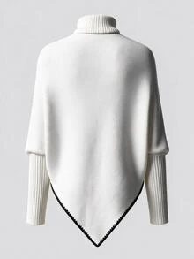 Selianne Sweater Rajut Lengan Panjang Model Cape Off-Shoulder Musim Gugur/Dingin untuk Wanita dengan Trim Shell Hitam dan Tepian Kontras - Putih - View 2