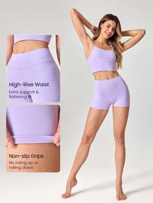 GLOWMODE 2.5" FeatherFit™ Ultra-Short Anti-Slip Biker Shorts Low Impact Casual Daily Gym  Workout - Lilac Purple - View 3