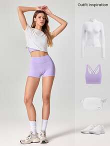 GLOWMODE 2.5" FeatherFit™ Ultra-Short Anti-Slip Biker Shorts Low Impact Casual Daily Gym  Workout - Lilac Purple - View 6