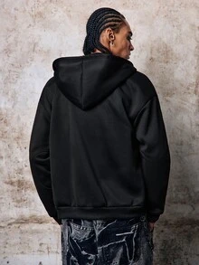Skyrend Mens Light Gray Balaclava Hoodie, Streetwear Face Cover Sweatshirt With Split Design, Casual Outdoor Festival Grunge Autumn Winter Pullover - Black - View 3