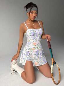 CourtClass CourtClass 女款細肩帶露背花卉印花高爾夫上衣 - 彩色 - 查看 6