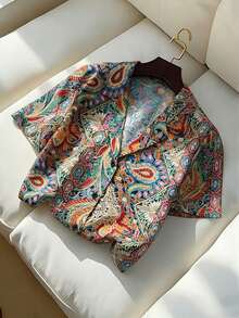 Nubod Women's Summer Printed Bohemian Boho Shirt, Holiday Casual Vacation Top, Country Concert Basic Brunch Blue - Multicolor - View 8
