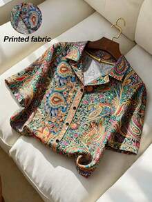 Nubod Women's Summer Printed Bohemian Boho Shirt, Holiday Casual Vacation Top, Country Concert Basic Brunch Blue - Multicolor - View 9