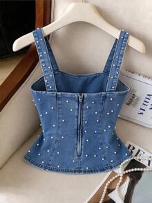 GlowEve Elegant Sexy Studded Blue Denim Daily Wear Washed Comfortable Flattering Versatile Denim Top For Women - Light Wash - View 2