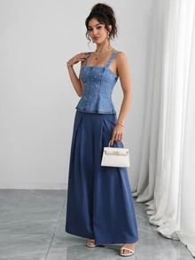 GlowEve Elegant Sexy Studded Blue Denim Daily Wear Washed Comfortable Flattering Versatile Denim Top For Women - Light Wash - View 6