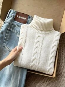 SHEIN Kids Tween Girls Sweaters Long Sleeve High Neck Pullover Autumn Sweater - White - View 2