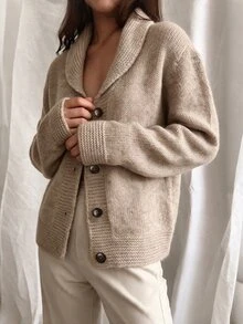 Louniche Slouchy Vintage Women's Cardigan Relaxed Fit Knitwear Button Up Khaki Knitwear Casual Autumn Winter Clothes Country Coat Festival Modern 2026 Elegant - Khaki - View 6